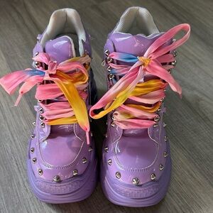 Dolls Kill Purple Studded Sneakers with Multicolor Laces